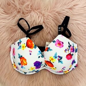 Brand New PINK Victoria's Secret SUPER PUSH-UP FLORAL PRINT Bra-32DD